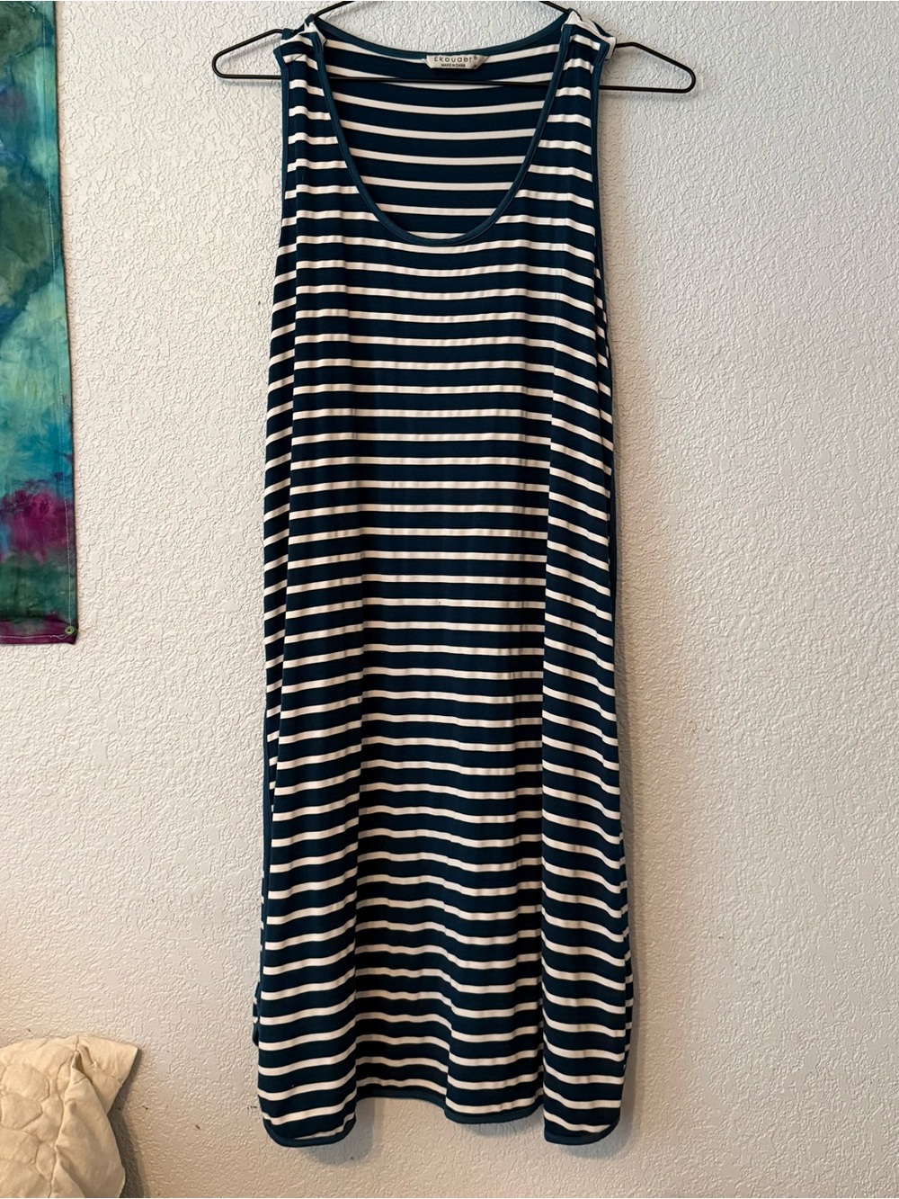 Striped Teal and White Sleeveless Dress by Ekouear